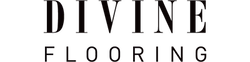 The image displays the logo for Divine Flooring, with "DIVINE" in large black capital letters and "FLOORING" in smaller black capital letters below it on a light background.